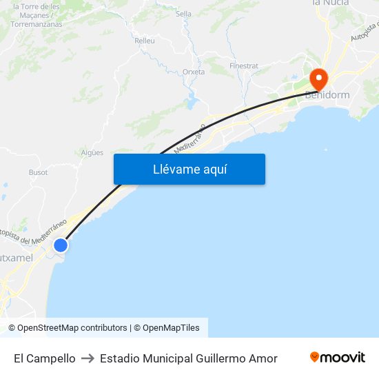 El Campello to Estadio Municipal Guillermo Amor map