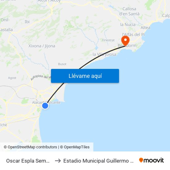 Oscar Espla Sempere to Estadio Municipal Guillermo Amor map