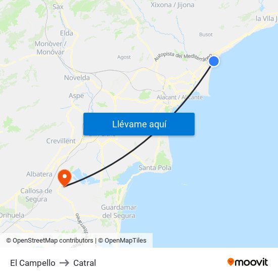 El Campello to Catral map