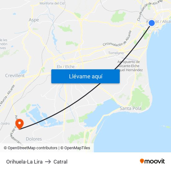 Orihuela-La Lira to Catral map