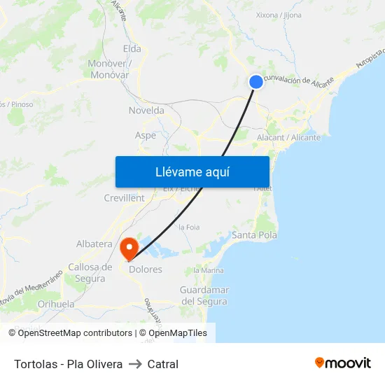 Tortolas - Pla Olivera to Catral map