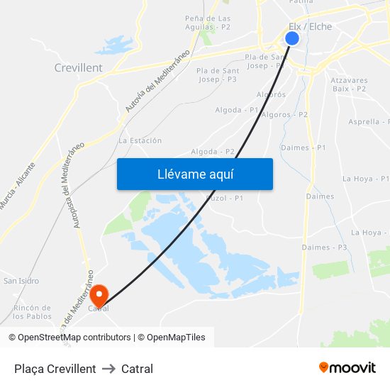 Plaça Crevillent to Catral map