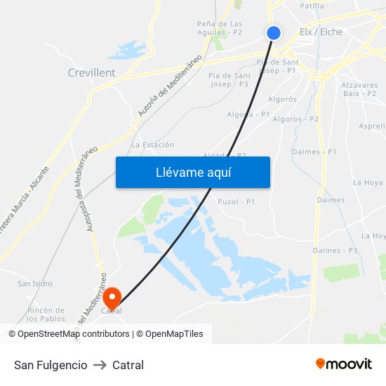 San Fulgencio to Catral map