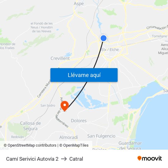 Camí Serivici Autovía 2 to Catral map