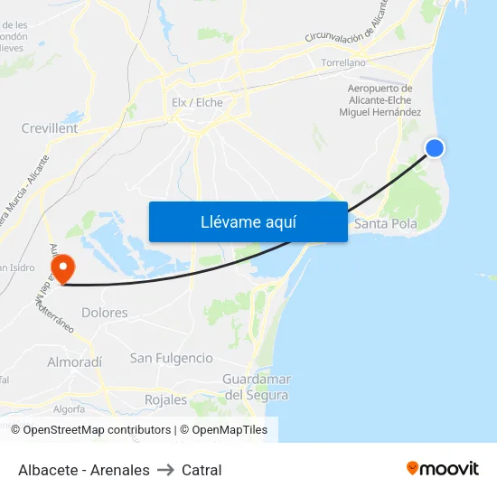 Albacete - Arenales to Catral map