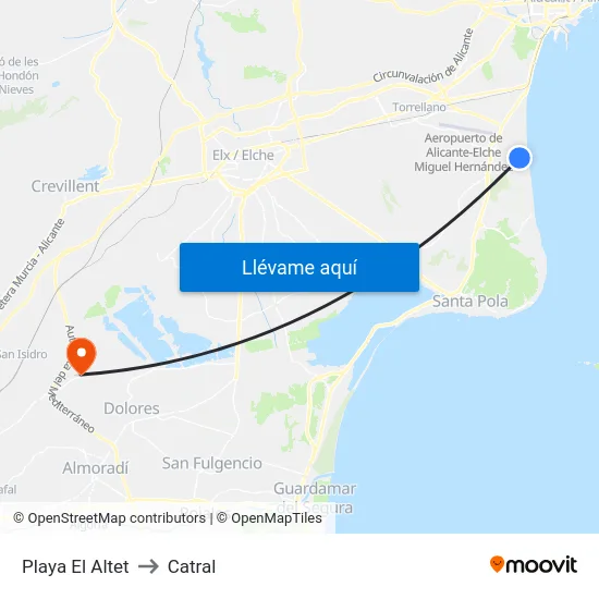 Playa El Altet to Catral map