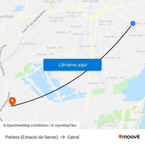 Perleta (Estació de Servei) to Catral map
