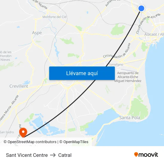 Sant Vicent Centre to Catral map
