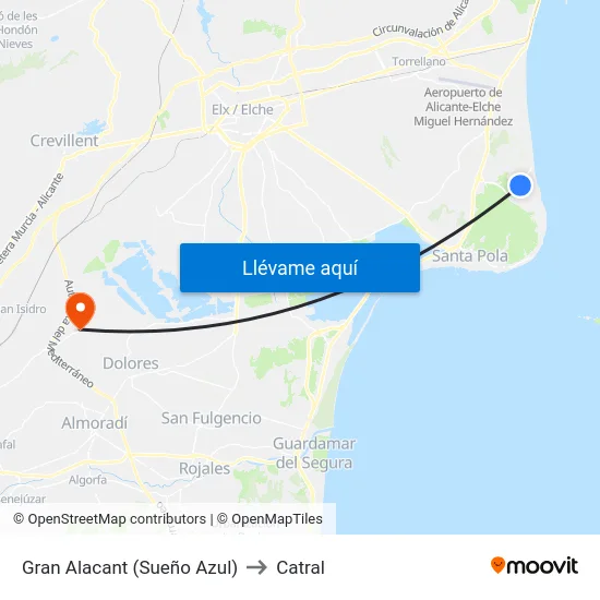 Gran Alacant (Sueño Azul) to Catral map