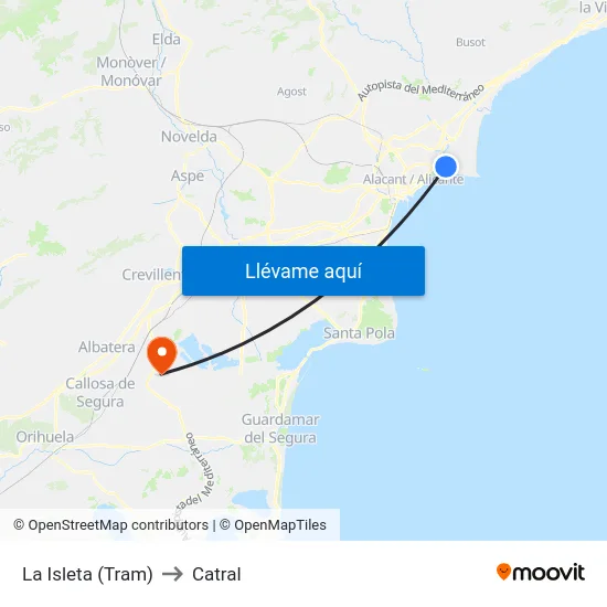 La Isleta (Tram) to Catral map