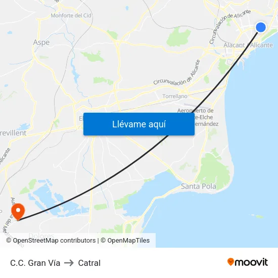 C.C. Gran Vía to Catral map