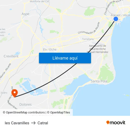 Ies Cavanilles to Catral map