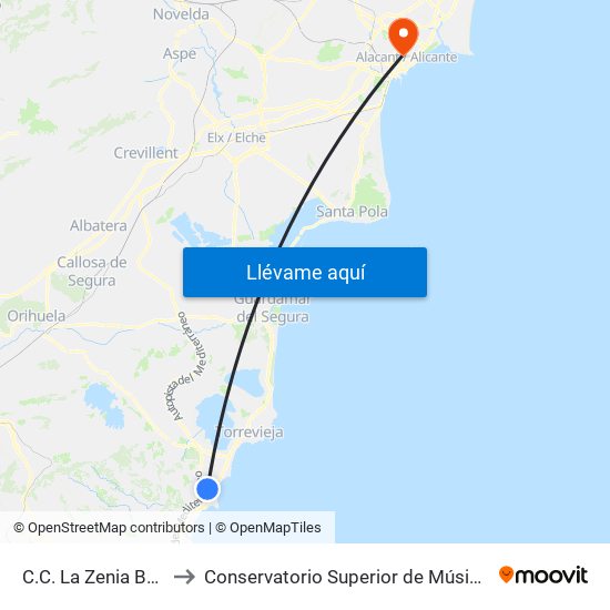 C.C. La Zenia Boulevard to Conservatorio Superior de Música Óscar Esplá map