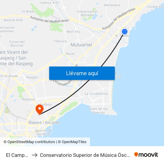 El Campello to Conservatorio Superior de Música Óscar Esplá map