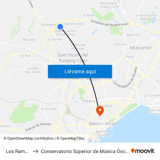 Los Ramos 2 to Conservatorio Superior de Música Óscar Esplá map