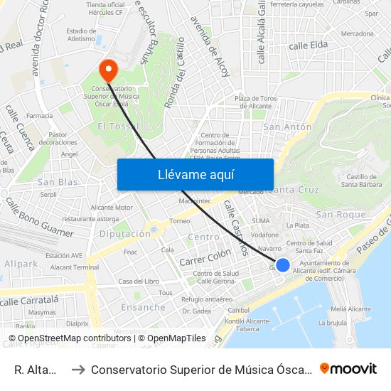 R. Altamira to Conservatorio Superior de Música Óscar Esplá map