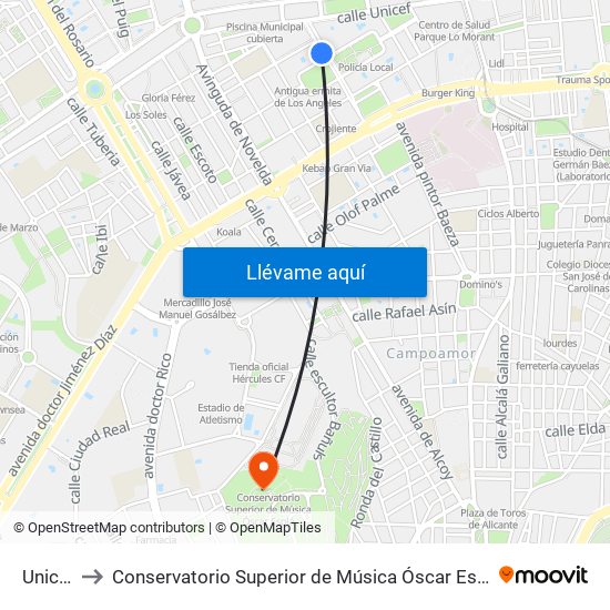 Unicef to Conservatorio Superior de Música Óscar Esplá map