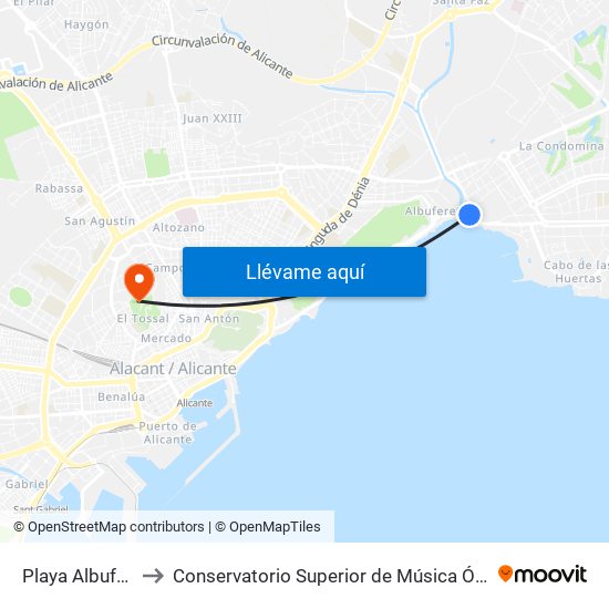 Playa Albufereta to Conservatorio Superior de Música Óscar Esplá map