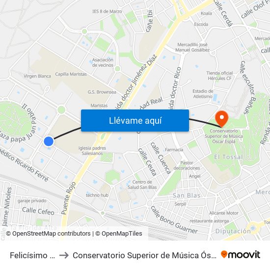 Felicísimo Ruíz to Conservatorio Superior de Música Óscar Esplá map