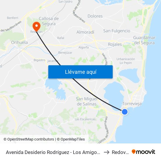 Avenida Desiderio Rodríguez - Los Amigos - Ida to Redován map