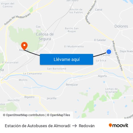 Estación de Autobuses de Almoradí to Redován map