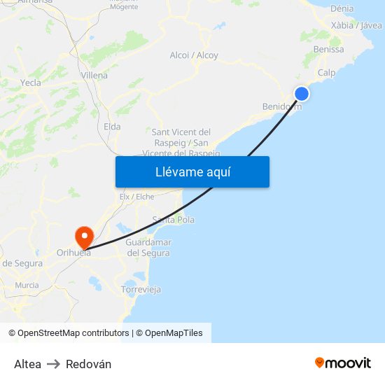 Altea to Redován map