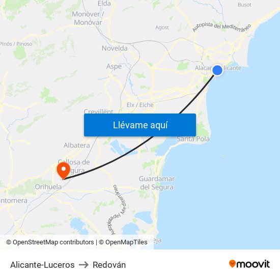 Alicante-Luceros to Redován map