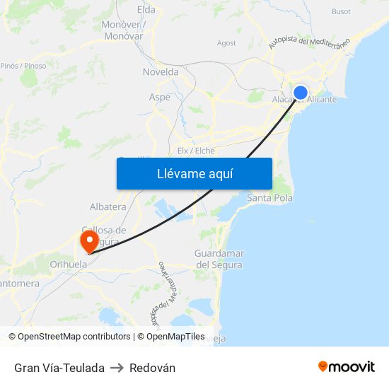 Gran Vía-Teulada to Redován map