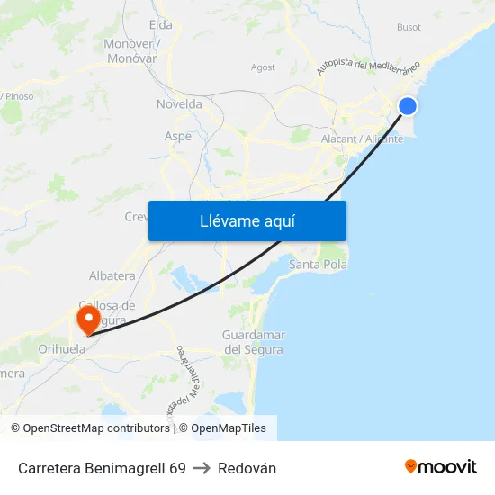 Carretera Benimagrell 69 to Redován map