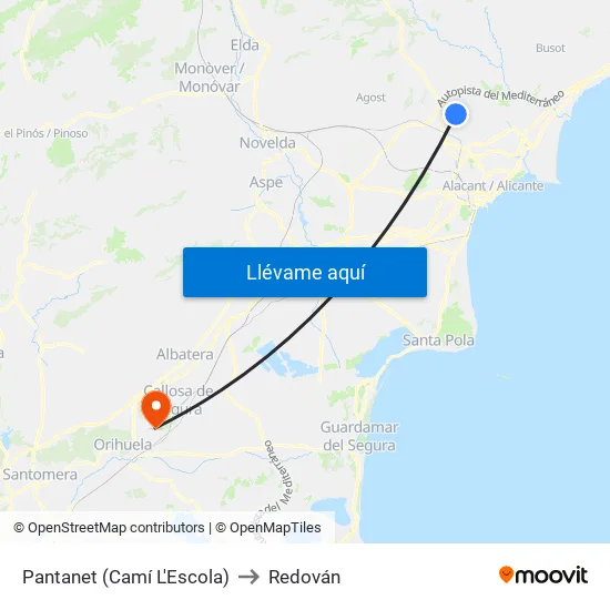 Pantanet (Camí L'Escola) to Redován map