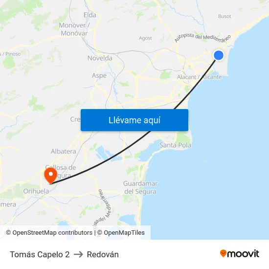 Tomás Capelo 2 to Redován map