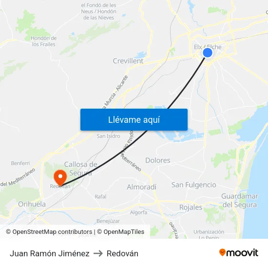 Juan Ramón Jiménez to Redován map