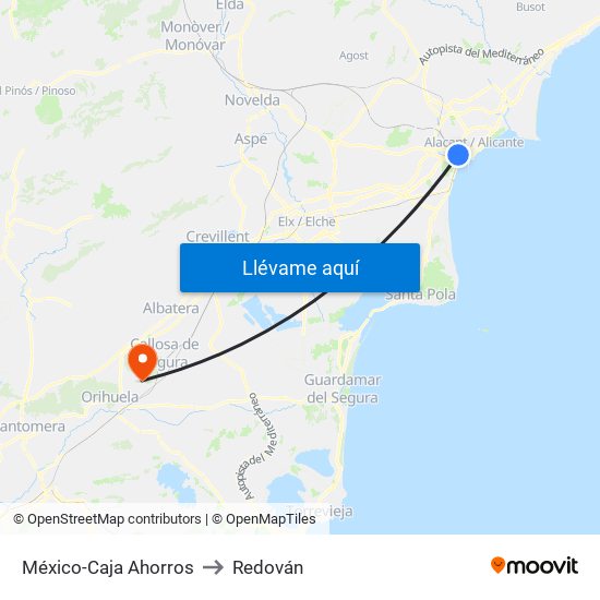 México-Caja Ahorros to Redován map