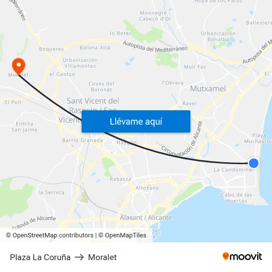 Plaza La Coruña to Moralet map