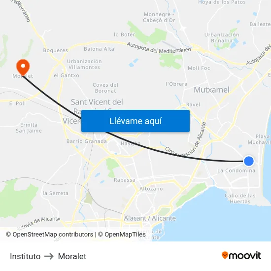 Instituto to Moralet map