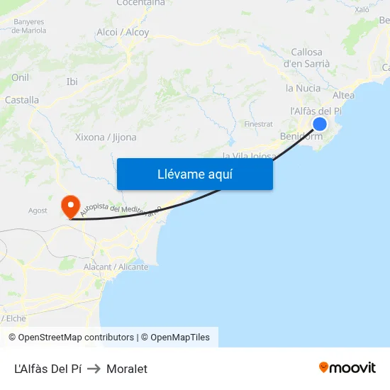 L'Alfàs Del Pí to Moralet map