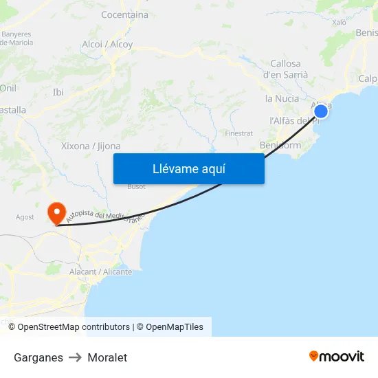 Garganes to Moralet map
