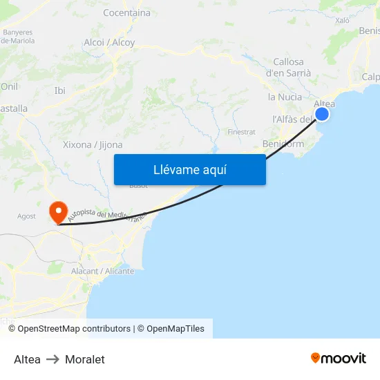 Altea to Moralet map