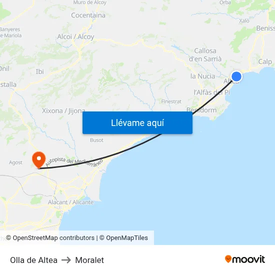 Olla de Altea to Moralet map