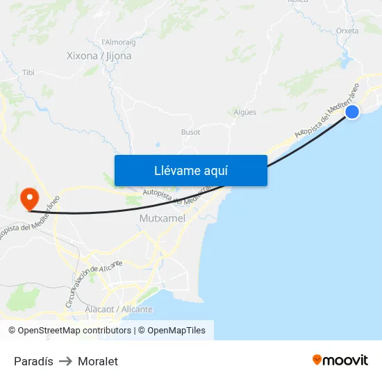 Paradís to Moralet map