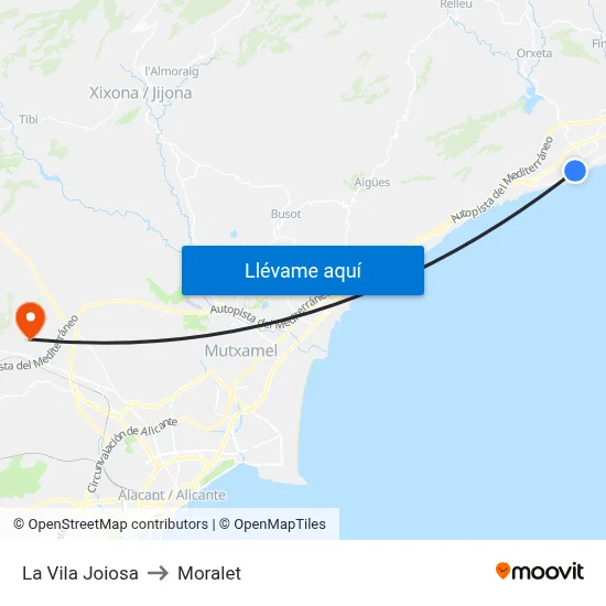 La Vila Joiosa to Moralet map