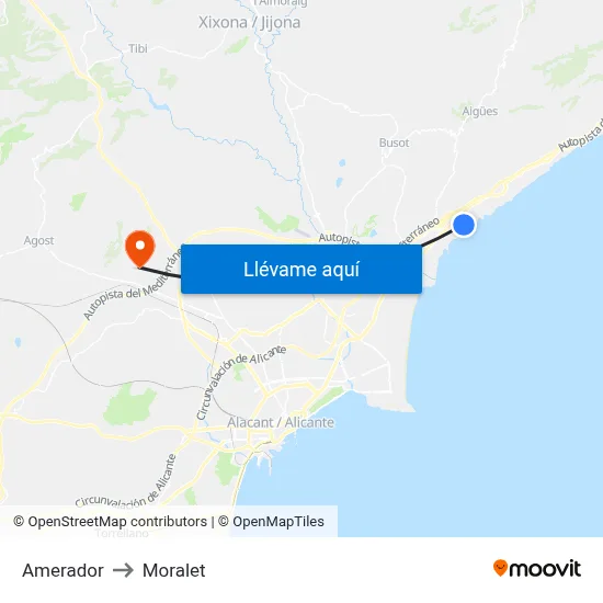 Amerador to Moralet map