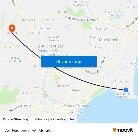 Av. Naciones to Moralet map