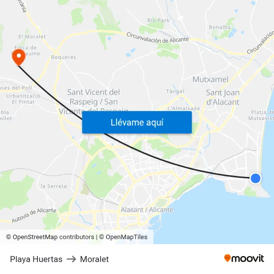 Playa Huertas to Moralet map