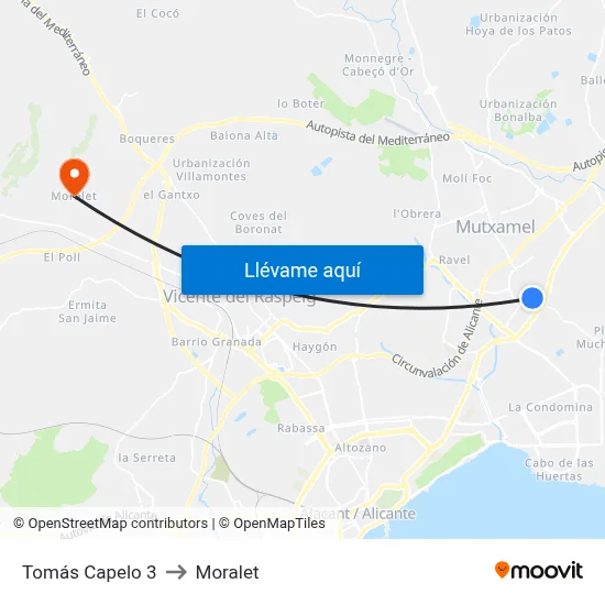 Tomás Capelo 3 to Moralet map