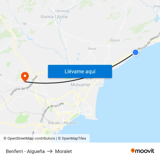 Benferri - Algueña to Moralet map