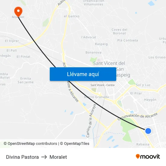Divina Pastora to Moralet map