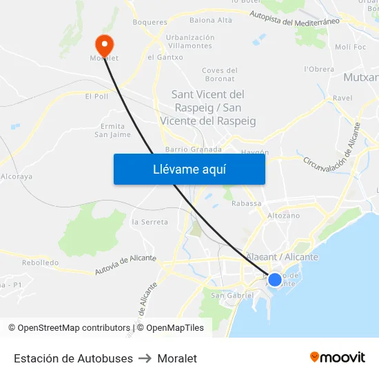 Estación de Autobuses to Moralet map