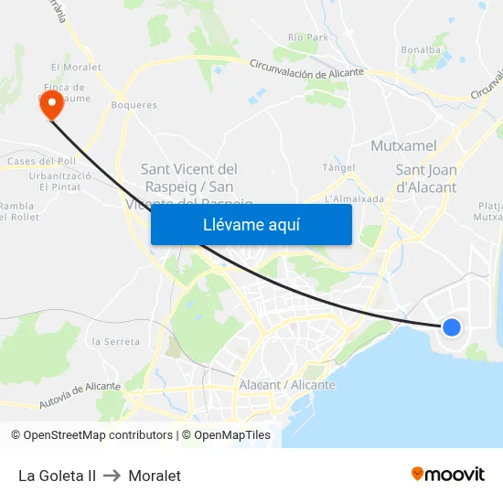 La Goleta II to Moralet map