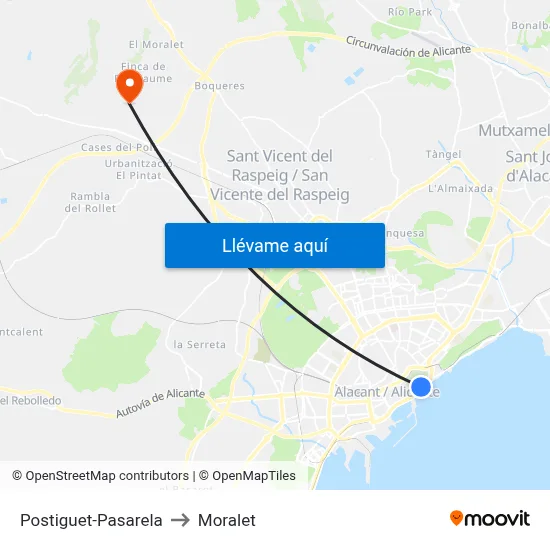 Postiguet-Pasarela to Moralet map
